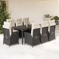 Prolenta Maison Exclusive - Ensemble à manger de jardin 9pcs coussins noir résine tressée