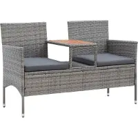 The Living Store Banc de jardin 2 places avec table de thé 143 cm Poly rotin gris
