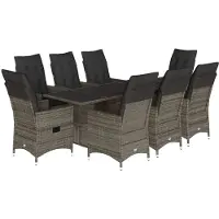 Syfax Ensemble à manger de jardin 9 pcs coussins gris résine tressée