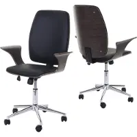 Mendler Chaise de bureau HWC-C54, bois courbé, chaise pivotante, similicuir design bois de noyer, tissu noir