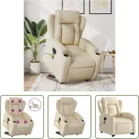 The Living Store Fauteuil de massage électrique avec releveur Crème Tissu