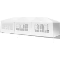 Costway Pavillon de jardin 3x9m Tente de réception avec 8 parois latérales Tente à bière protection UV, tente de jardin Pavillon pliable blanc