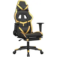 Syfax Chaise de jeu de massage avec repose-pied Noir&Doré Similicuir