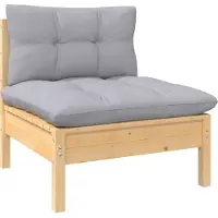 The Living Store Canapé central de jardin avec coussins gris pin massif