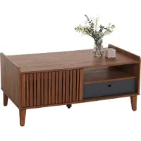 Mendler Table basse HWC-M48, table de salon table basse, manguier massif 52x114x59cm aspect noyer, tiroir gris foncé