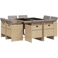 vidaXL Salon de jardin 9 pièces avec coussins Mélange beige Poly rotin
