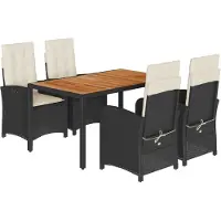 Syfax Ensemble à manger de jardin coussins 5pcs Noir Résine tressée