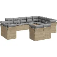 vidaXL Ensemble de 12 canapés de jardin avec coussins Beige Poly Rattan