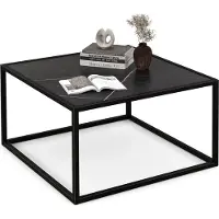 Costway Table basse aspect marbre, table basse rectangulaire avec cadre métallique, moderne, 70 x 70 x 40cm (noir)