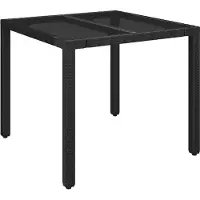 Syfax Table de jardin dessus en verre Noir 90x90x75 cm Résine tressée