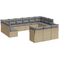 vidaXL Ensemble de 13 canapés de jardin avec coussins Beige Poly Rattan