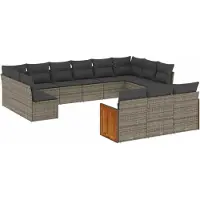 Syfax Salon de jardin avec coussins 13 pcs gris résine tressée