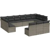 Syfax Salon de jardin avec coussins 13 pcs gris résine tressée