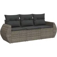 Syfax Salon de jardin avec coussins 3 pcs gris résine tressée