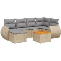 vidaXL Ensemble de salon de jardin 7 pièces avec coussins Beige Poly Rattan
