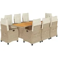 Syfax Ensemble à manger de jardin et coussins 9 pcs beige Poly rotin