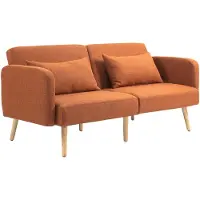 HOMCOM Canapé convertible 3 places, canapé-lit 2 places, dossier inclinable et accoudoirs réglables, clic clac en tissu effet lin, pieds en bois massif, 2 coussins lavables, marron