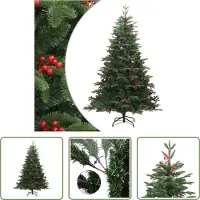 The Living Store Arbre de Noël artificiel pliable avec cônes & baies 180 cm