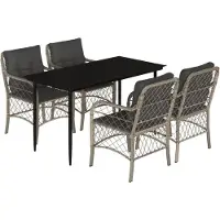Syfax Ensemble à manger de jardin et coussins 5 pcs gris clair rotin