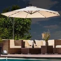 Swing&Harmonie Parasol de luxe avec éclairage LED Parapluie 350 cm Parapluie de jardin Pavillon - brun