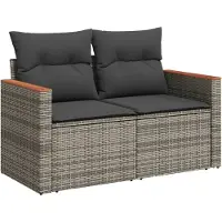 Syfax Canapé de jardin 2 places avec coussins gris résine tressée