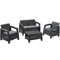 Keter Ensemble de terrasse Allibert CORFU, graphite/coolgray, table, canapé, 2x chaises
