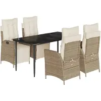 vidaXL Salon de jardin 5 pièces avec coussins Beige Poly Rattan
