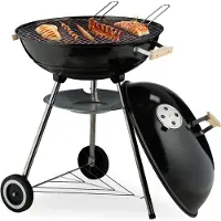 Relaxdays Barbecue sphérique , grille de cuisson de 54 cm de diamètre, barbecue d'extérieur, barbecue au charbon de bois avec roulettes et pied, bac de récupération, fumoir, noir
