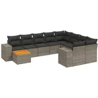 vidaXL Ensemble de salon de jardin 10 pièces avec coussins Gris Poly Rattan