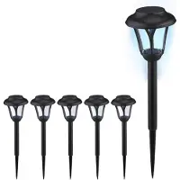 Relaxdays Lot de 6 lampes solaires , lampes solaires à LED avec piquet, H x P : 39 x 11 cm, éclairage de jardin moderne, pour l'extérieur, noir
