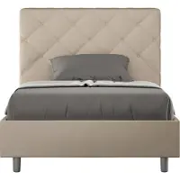 Ityhome - Lit 1 place et demi coffre rembourré 120x190 similicuir taupe Priya