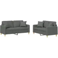 vidaXL Ensemble de canapés 2 pièces avec coussins Tissu gris foncé