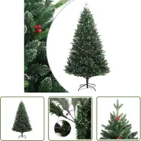 The Living Store Arbre de Noël artificiel pliable avec baies rouges 240 cm