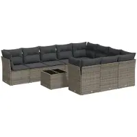vidaXL Ensemble de salon de jardin 11 pièces avec coussins Gris Poly rotin