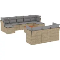 vidaXL Ensemble de salon de jardin 11 pièces avec coussins Beige Poly Rattan