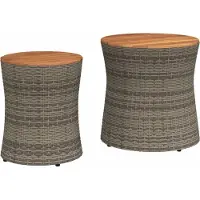 Syfax Tables d'appoint de jardin 2 pcs dessus en bois gris poly rotin