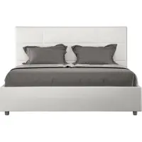 Ityhome - Lit double coffre rembourré 140x210 similicuir blanc Mika