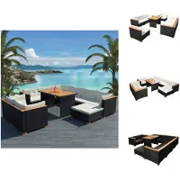 vidaXL Ensemble salon de jardin 10 pièces avec coussins Poly rotin noir - Ensemble de meubles de jardin