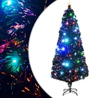 Syfax Arbre de Noël pré-éclairé avec support et LED 210 cm fibre optique