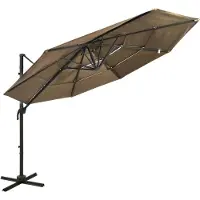 Syfax Parasol de jardin à 4 niveaux avec mât en aluminium taupe 3x3 m
