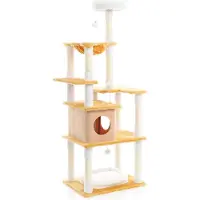 Fudajo Arbre à chat Blanc/Brun 164cm Poste de grattage avec du sisal, une niche/maison à chats