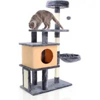 Fudajo Arbre à chat gris foncé Hauteur 112 cm – Avec niche, hamac et plateformes – Mobilier pour chat avec Griffoir intégré - Meuble pour chats avec planche à gratter