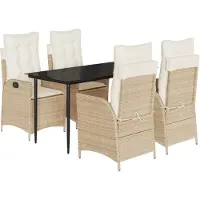 Syfax Ensemble à manger de jardin avec coussins 5pcs Beige poly rotin