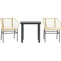 Syfax Ensemble à manger jardin coussins 3pcs marron poly rotin verre