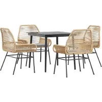 Syfax Ensemble à manger jardin coussins 5pcs marron poly rotin verre