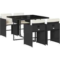 vidaXL Ensemble de jardin 5 pièces avec coussins Noir Poly Rattan