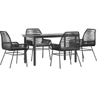 Syfax Ensemble à manger de jardin et coussins 5 pcs noir rotin verre