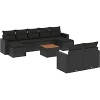 Sonstiges Salon de jardin 10 pcs avec coussins noir résine tressée