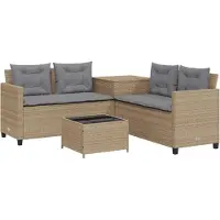 vidaXL Canapé de jardin en L avec table et coussins Beige Poly rotin