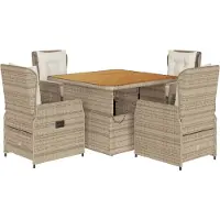 Syfax Ensemble à manger de jardin avec coussins 5pcs Beige poly rotin
